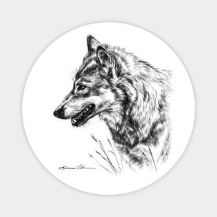 Timberwolf Profile Portrait Black and White Magnet